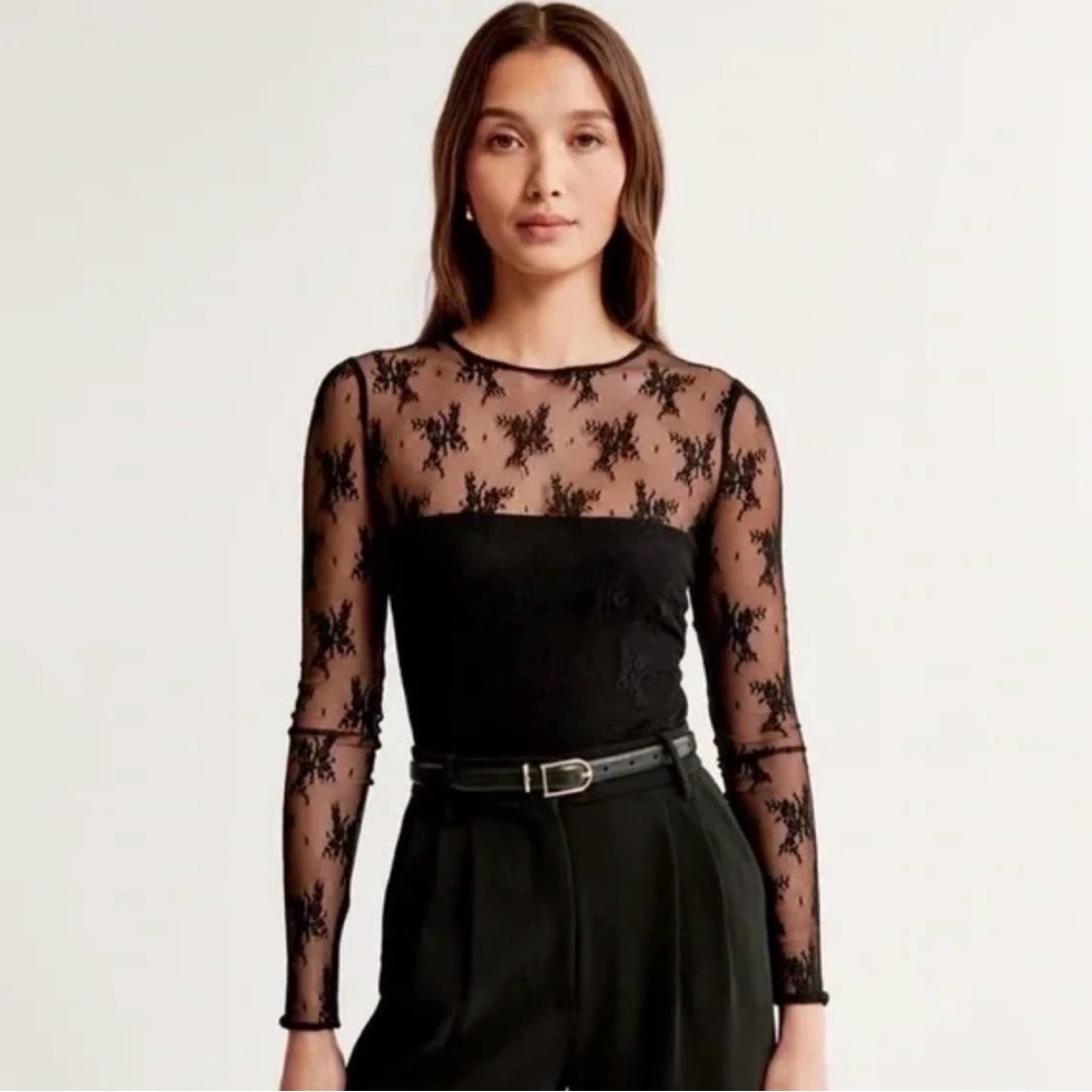 Abercrombie & Fitch Sheer Black Lace Blouse